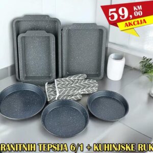 GRANIT TEPSIJE SET 6 KOM + KUHINJSKE RUKAVICE