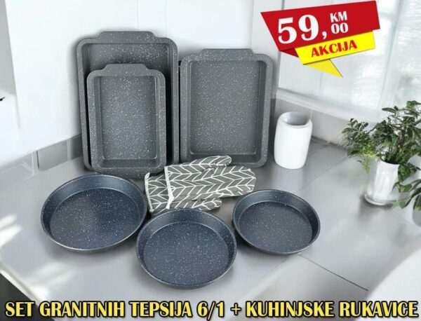 GRANIT TEPSIJE SET 6 KOM + KUHINJSKE RUKAVICE